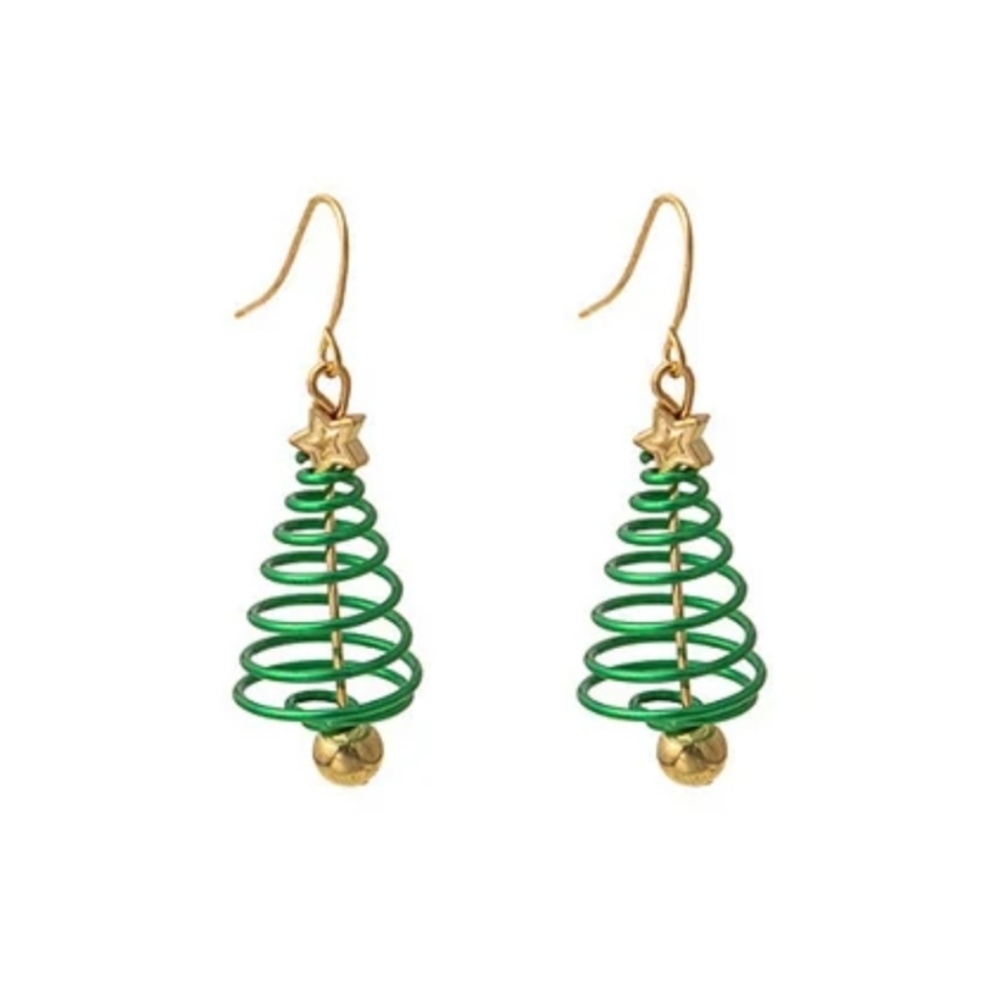 Geometric Christmas Tree Dangle Earrings